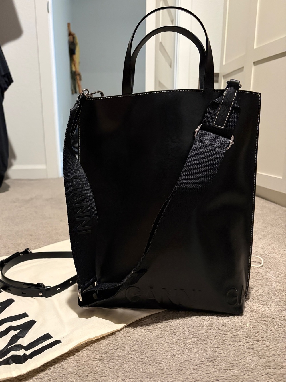 Ganni embossed logo medium tote